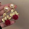 Baroque Pearl Leaf Rose Flower Earrings Temperament Stud Earrings Retro Earrings Premium Light Luxury Earrings Accessories