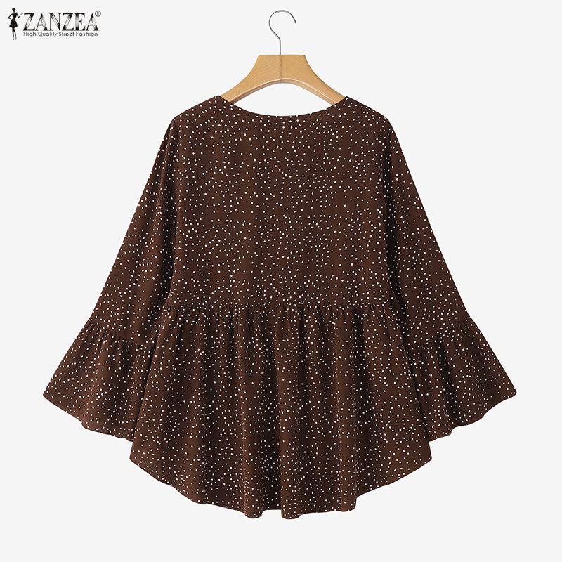 ZANZEA Damen Lässig Gepunktet Locker Lässiges 3/4-Ärmel Bluse