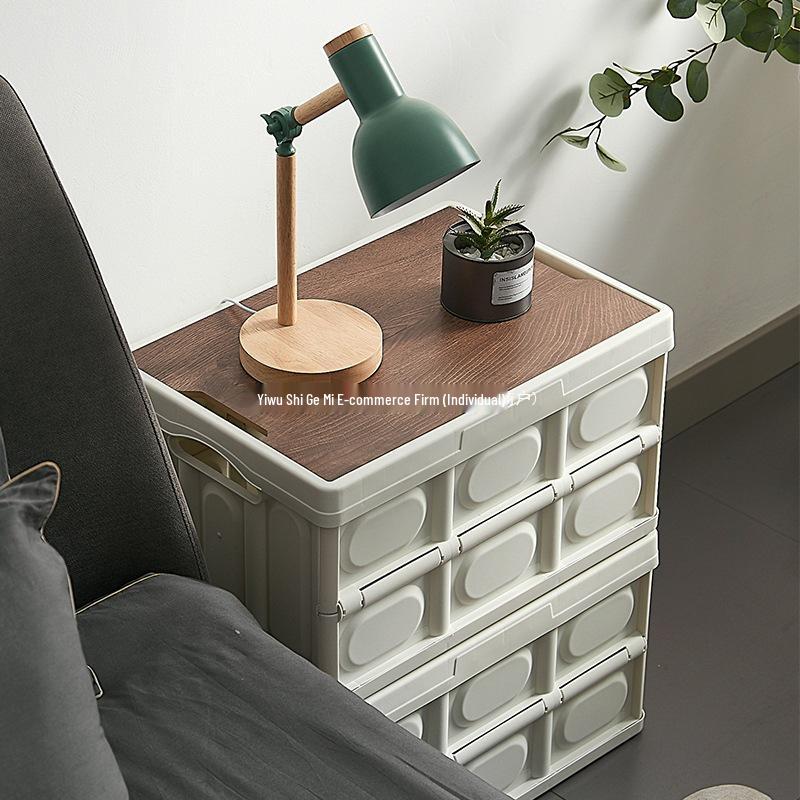 Skládací úložný box do kufru auta s dřevěným víkem - Přenosný organizér na kempování a piknik