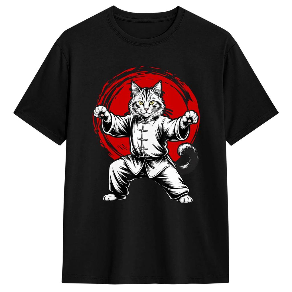 Unisex Life Happens Tai Chi Helps Funny Yin Yang Tai Chi Cat Tshirts Cotton Tops Summer Y2k Fun Short Sleeve T Shirt Crew Neck