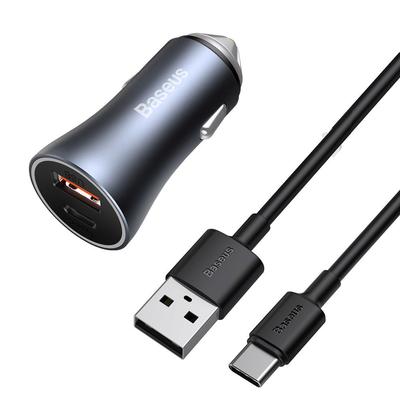 Snelle Auto Oplader 40W PD QC USBC USB Kabel Grijs
