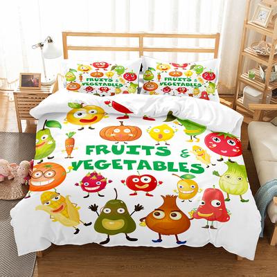 Cartoon Obst Königin König Bettbezug Niedliches Gemüse Muster Bettwäsche Set Bunte Lebensmittel Steppdeckenbezug Polyester Bettdeckenbezug