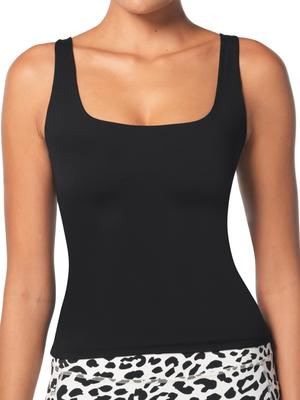 Kadın Kare Yakalı Tank Top Kolsuz Çift Astarlı Tereyağı Gibi Yumuşak Esnek Temel Üst Yoga, Günlük veya Katmanlı Giyim için