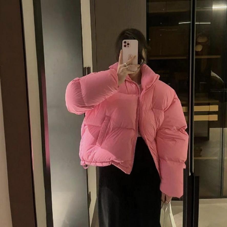 

Зимняя толстая куртка-стойка с воротником-хлебом, пуховое хлопковое пальто, женская свободная куртка S розовый