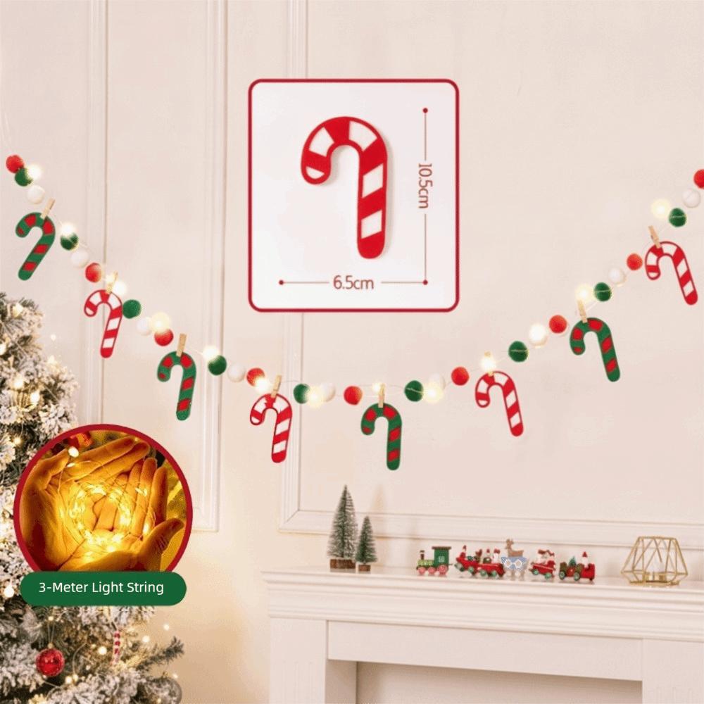 Festive Lights Felt Christmas Banner Decorated DIY Handmade Christmas Pendant Furry Balls LED String Light Home Room
