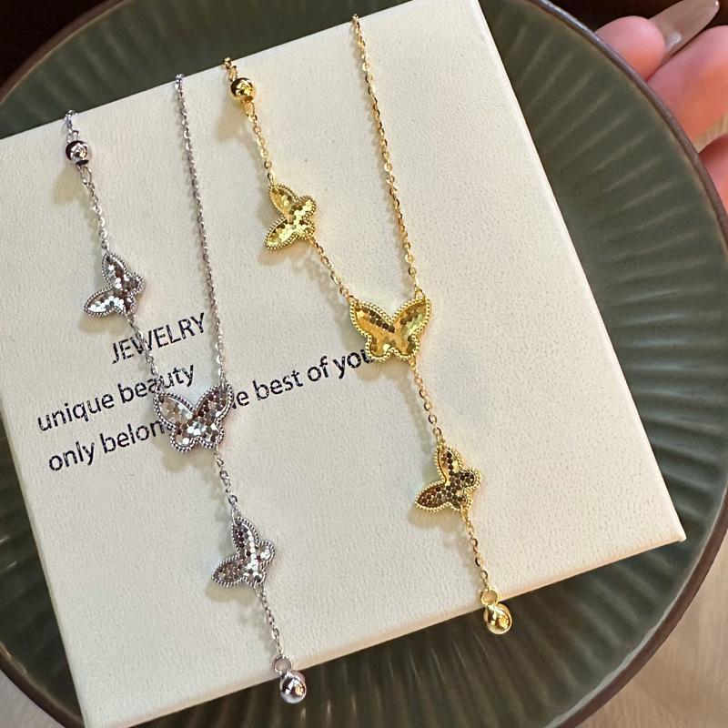 S925 Sterling Silver Butterfly Tassel Necklace - Exquisite Crushed Ice Design Sterling Silver Butterfly Necklace