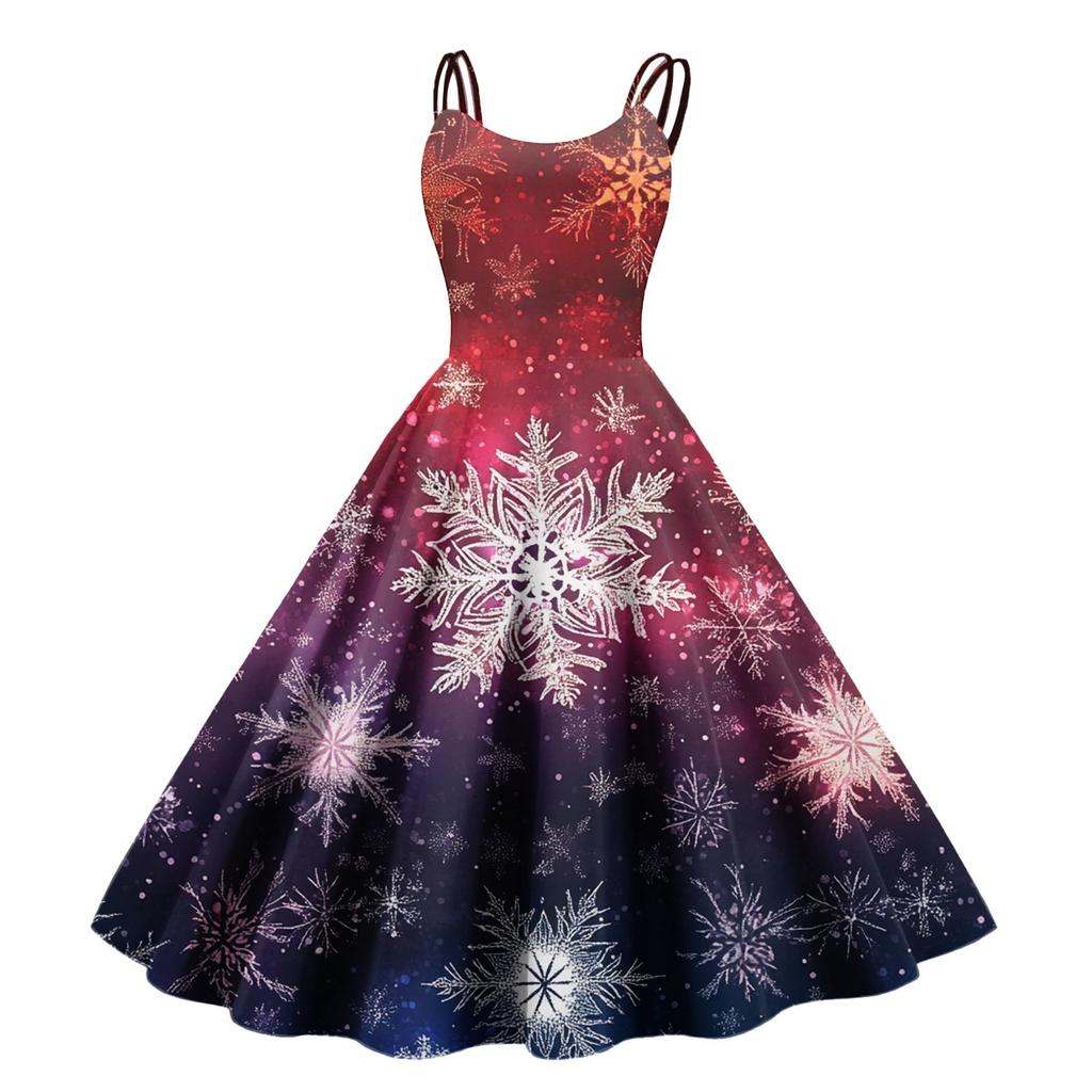 Women's Fashion Christmas Printed Sexy Strapless Gothic Cocktail Dress Punk Vintage Dress