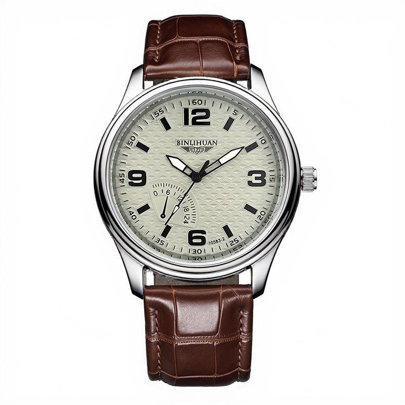 Men's Quartz Movement Clock Leather Strap Watch Number Wristwatch