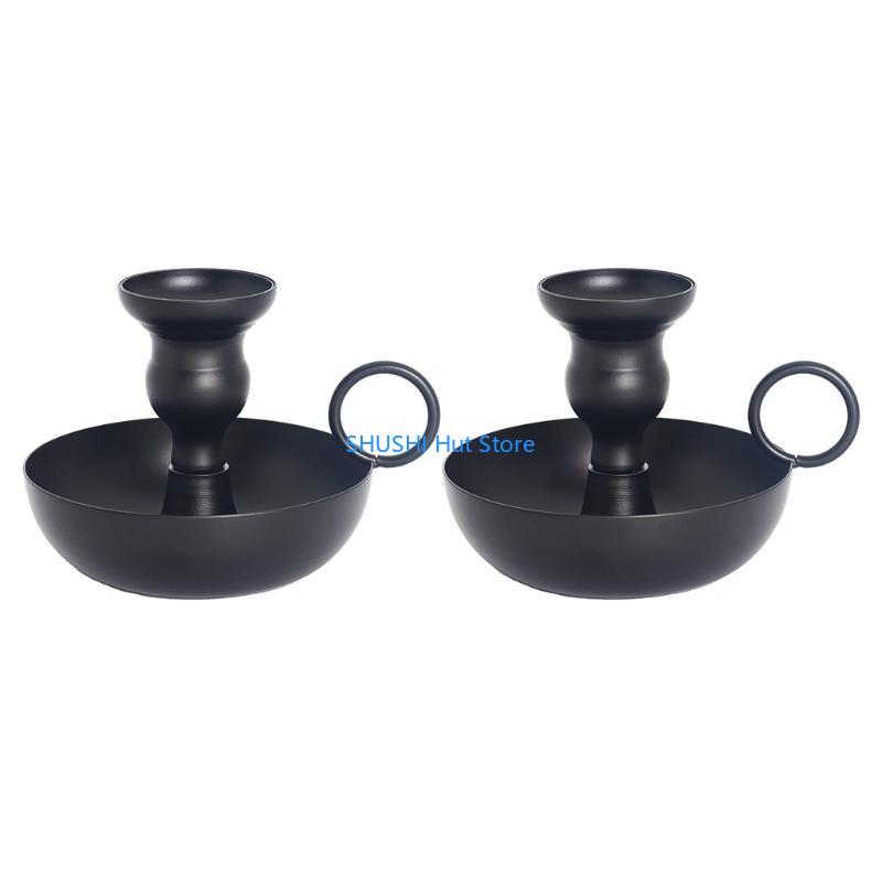 

Teacup Table Stand Candlestick Elegant Holder Antique-Style Black Metal Desktop Art Decorations for Living Room B D57B