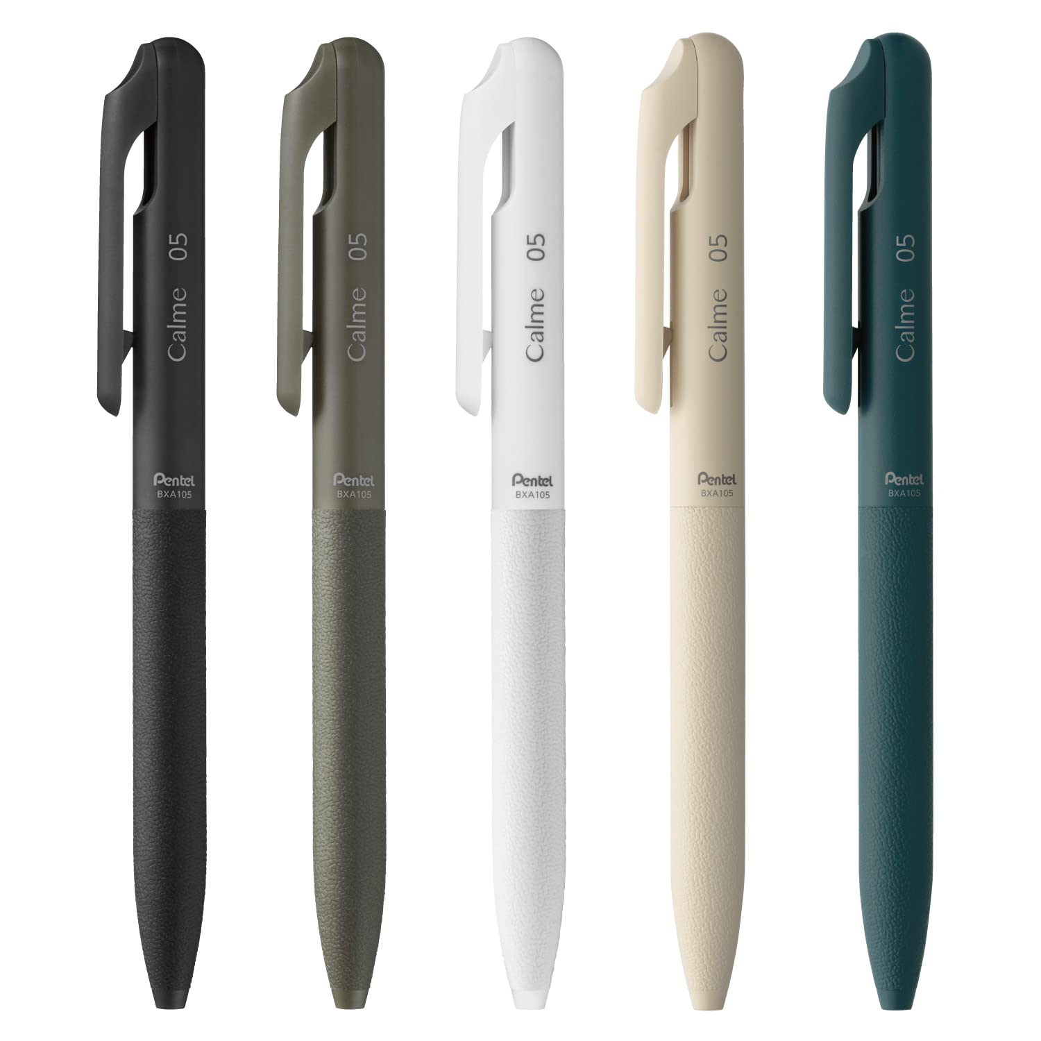 Pentel Calme Ballpoint Set of Oil-Based Pen, 0.5mm, Black, Khaki, White, Beige, Turquoise, 5, AMZ-BXA105-5