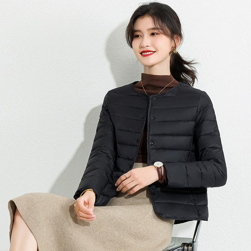 Women's Lightweight Down Cotton Coat Solid Color Minimalist Short Autumn Winter Thin Casual Portable Liner Jacket