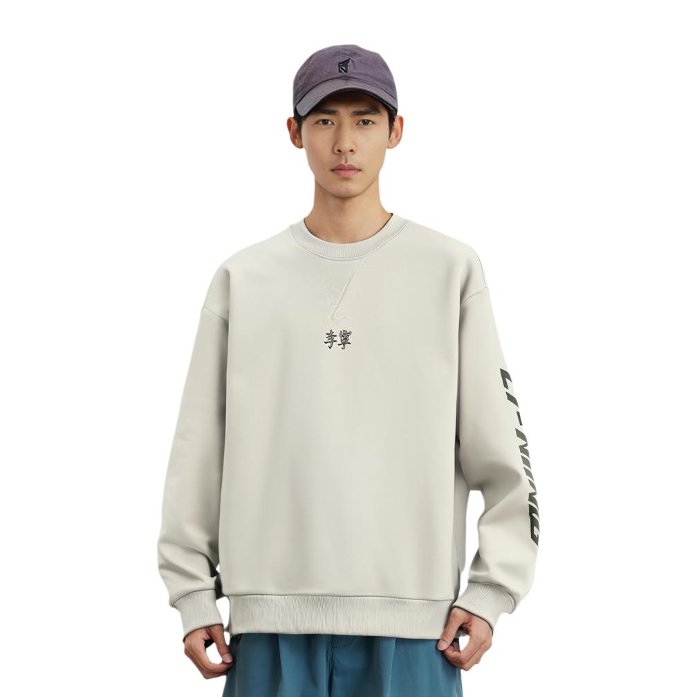Li-Ning Classic Series Embroidered Logo Pullover Sweatshirt Men Sweatshirt Beige AWDR851-1