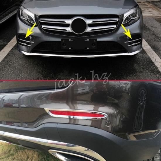 Front + Rear Chrome Fog Light Lamp Cover For 2016- Mercedes GLC Wagon X253