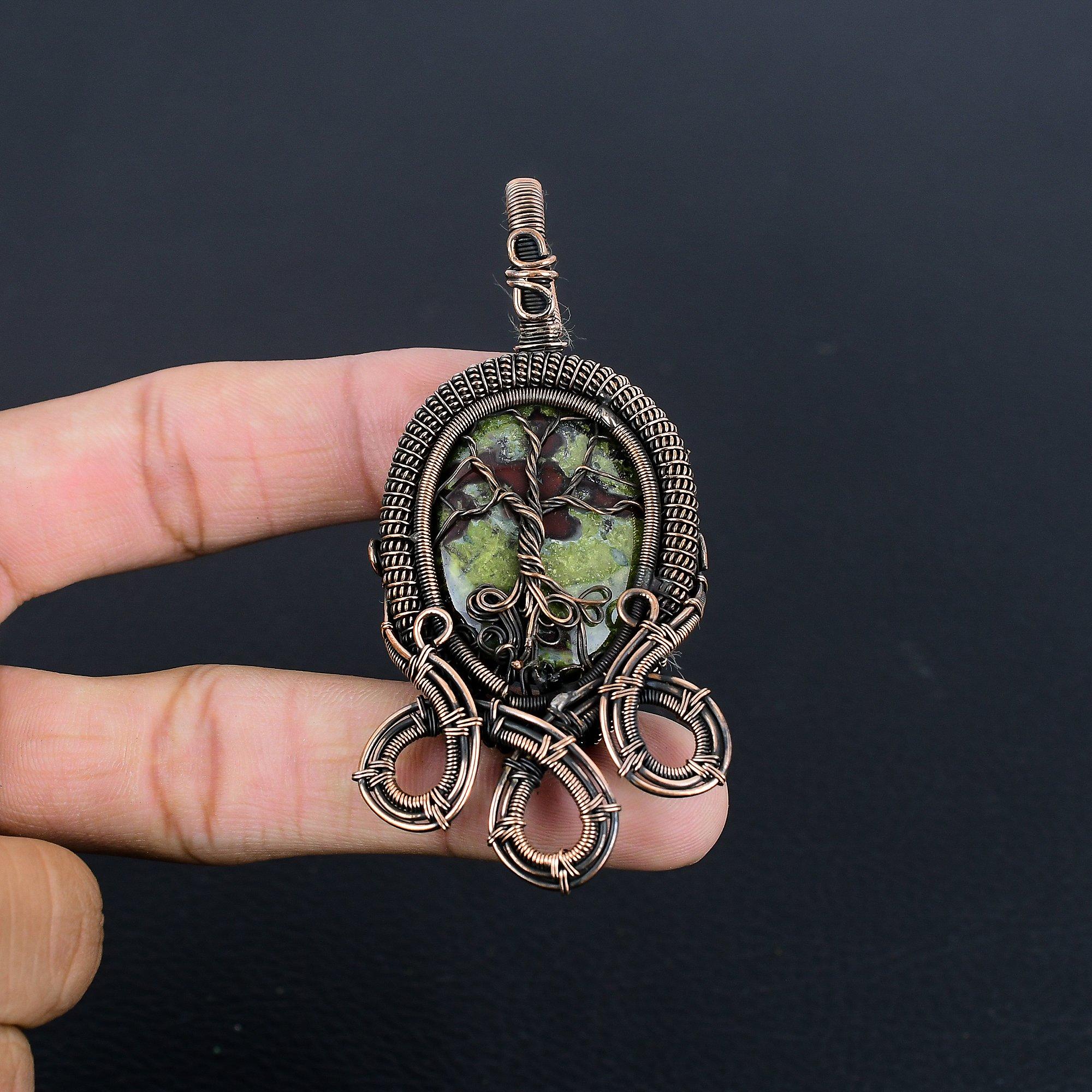 

Подвеска из яшмы Драконьей крови, обернутая медной проволокой 999 пробы, Ювелирные изделия с подвеской из драгоценного камня ручной работы, Подарки для жены, Новая подвеска 2.55 Inches