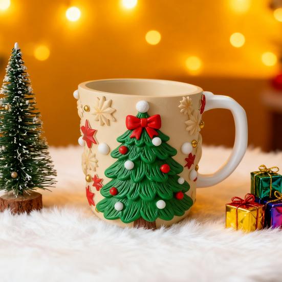 Christmas Coffee Cup Christmas Tree Elk Stocking Gingerbread Man Mug 260ml Dishwasher Microwave Tea Cocoa Cup for Home Office Outdoor Use
