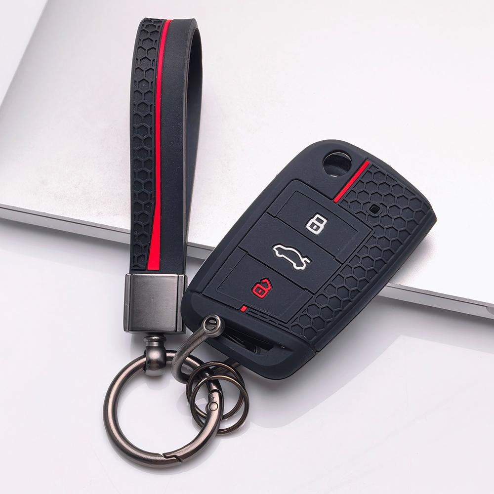 Key Fob Cover for VW Golf Tiguan Passat Polo Octavia A7 Mk7 Mk2 B8 with Keychain Anti-Scratch Surface Shockproof Structure Soft Grip Texture