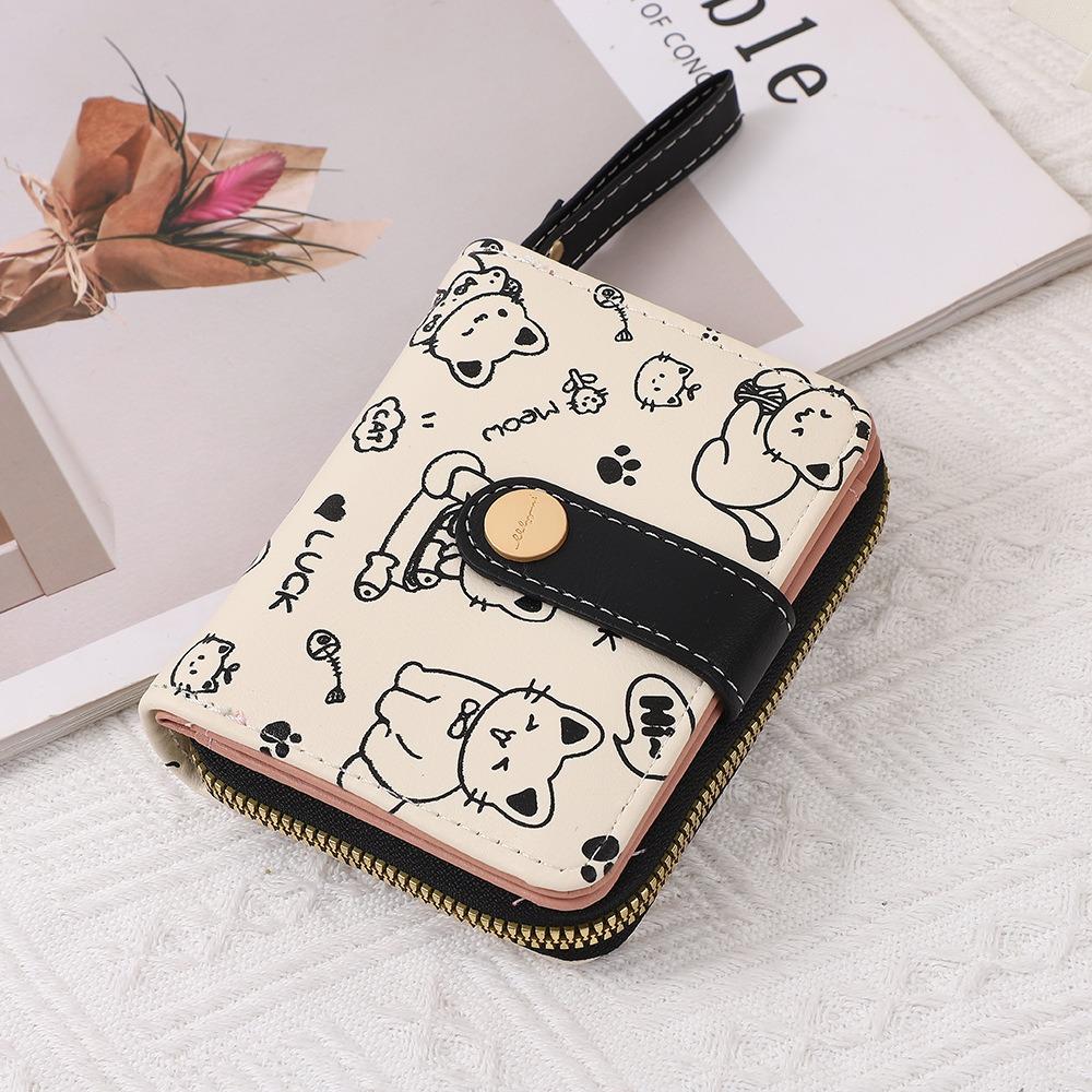 Waterproof Short Student Money Bag Pu Zipper Wallets Key Storage Cute Cat Girls Wallet  Student