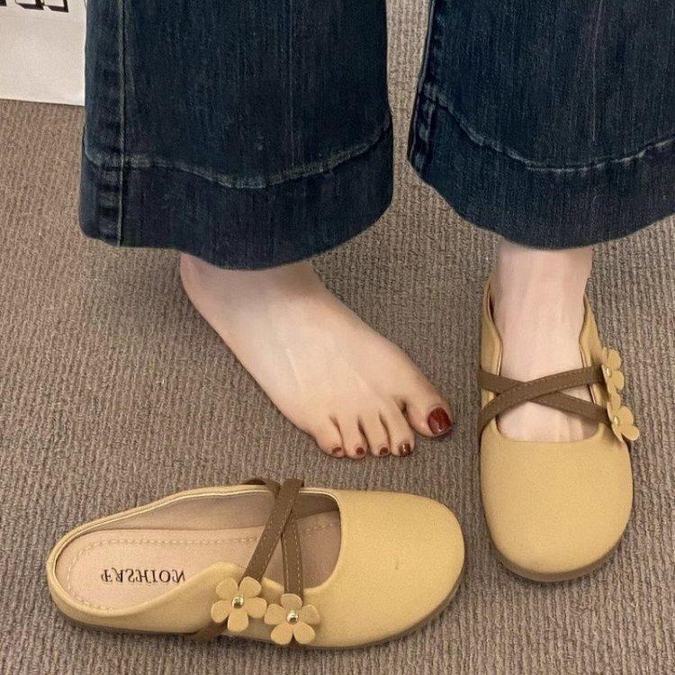 Baotou half slippers women's outer wear temperament versatile 2025 summer new soft leather lazy one pedal fashion single shoes women