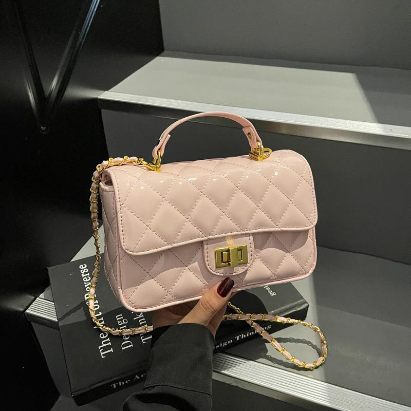 New high-end patent leather rhombus chain bag portable shoulder crossbody trendy women's bag