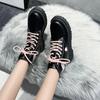 Women's Boots New Fashion Thick Sole PU Shoes Leather Lace Up Square Heel Round Toe Solid Gothic Motorcycle Boots Female