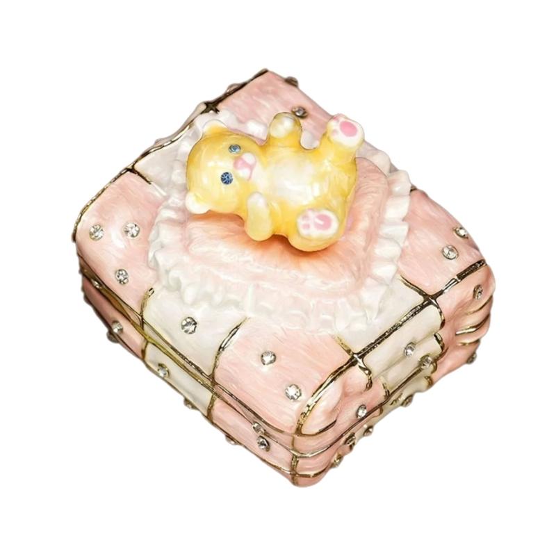 

Элегантная эмалированная шкатулка для драгоценностей Фигурка медведя Высококачественный сплав Прекрасный медведь Контейнер для хранения колец и серег розовый