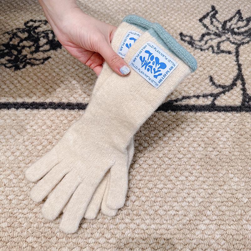 Winter Contains Wool Playful Touchscreen Design Gift Thickened Warmth Colorblock Comfortable Long Gloves Versatile Multi-Color