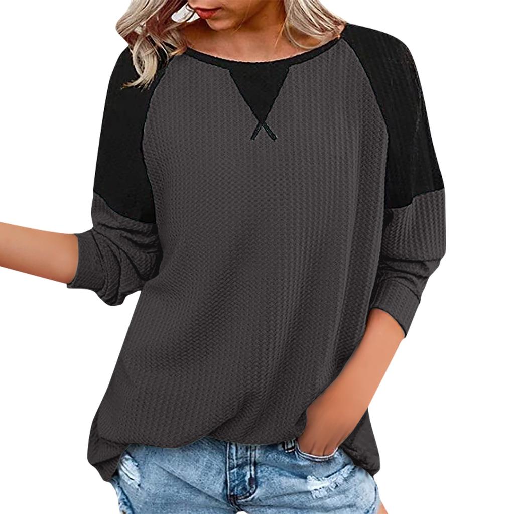 New Autumn And Winter Women's Clothing Stitching Long Sleeve Round Neck Pullover Top Women's Style