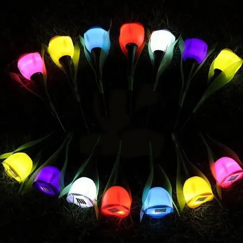 1PCS Solar Tulip Lights Outdoor Waterproof LED Garden Stake Lights Auto On At Dusk Mood Lighting for Yard Pathway Patio