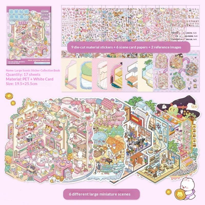 3D Scene Building Sticker Book PET Waterproof Portable Stickers for Travel DIY Scrapbook Phone Case Laptop Decor