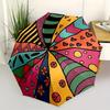 1 Automatischer Mini-Regenschirm - 60er/70er Retro Hippie Stil (herzförmig,Blumig) Ein-Klick-Bedienung,Leichter faltbarer Regenschirm,Wind und Regenschirm