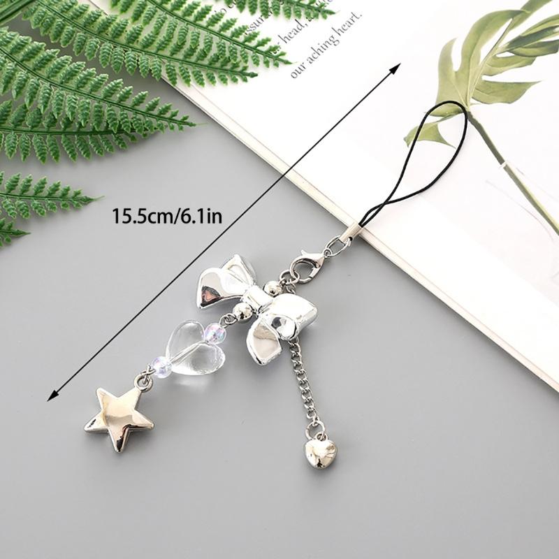 Cute Bowknot Phone Charm Strap Detachable Keychain Pendant Butterfly Star Phone Lanyard Backpack Decors for Women Girls