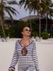 Sexy Boho Striped Chic V-neck Cut Out Bell Sleeve Knit Dress 2025 Summer Women Seaside Holiday Mini A-Line Dress K123