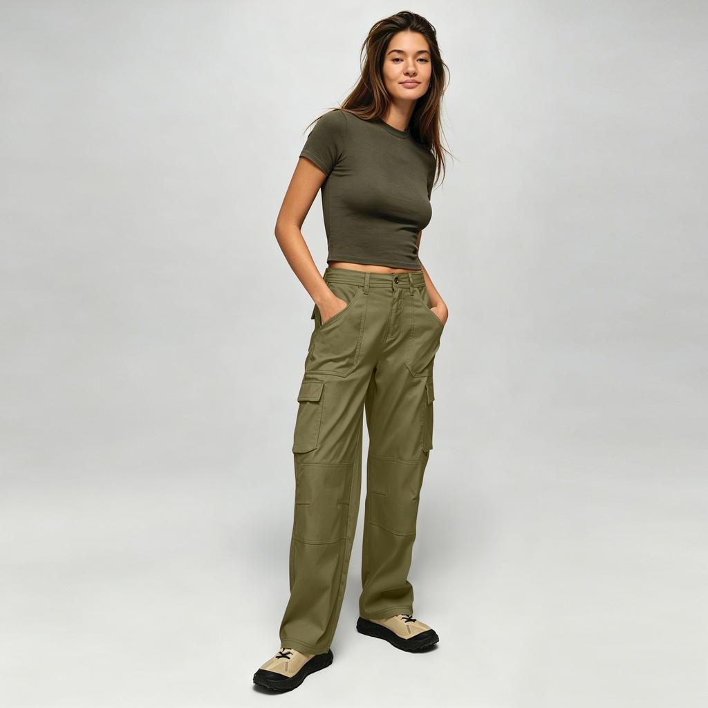 Damen Utility Cargo-Hose mit Reißverschluss Mehrere Taschen Strapazierfähige Nähte Outdoor-Wander-Arbeitskleidung Hosen