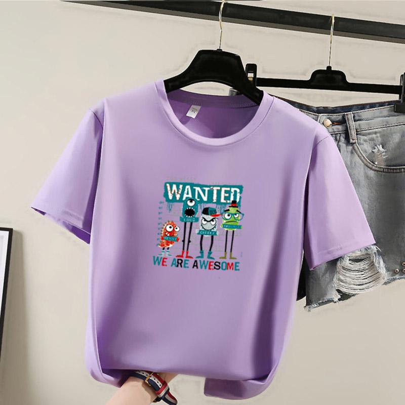 

Women Summer Casual loose student T Shirt Harajuku pink funny cartoon print Short Sleeve T-shirts Women s Y2k Tops 3XL фиолетовый