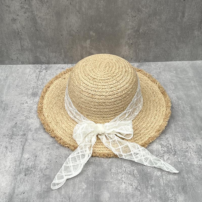 Соломенная шляпа Фейри Беррс Французская Элегантная Кружевная Лента Рафия Соломенная Шляпа Ведро Женская Летняя Пляжная M（56-58cm）