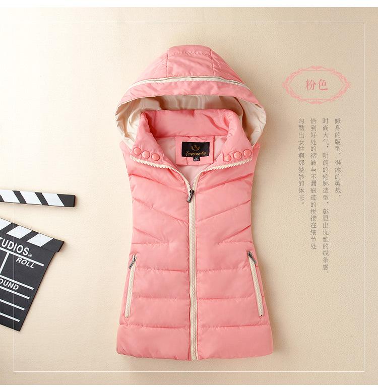 Women Casual Hooded Autumn Warm Sleeveless Waistcoat Jacket Female Cotton Padded Vest Parkas