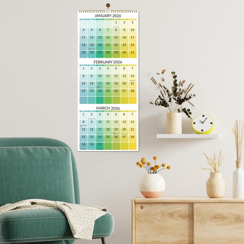 2026 Wall Calendar - 3 Month Wall Calendar 2026 Vertical, Dec. 2025 - Jan. 2027, 11.3" x 26", Calendar 2026, Lay - Flat, Holidays, Blocks