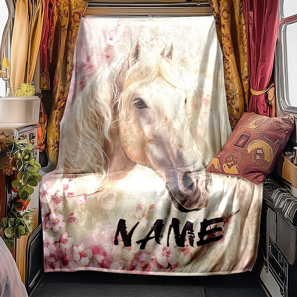 Horse Rider Barn Hair Flowers Sunflower Blanketcustomize Your Name Lightweight Comfortable And Stylish Blanket For Travel Bed Home Chair Office Sofa