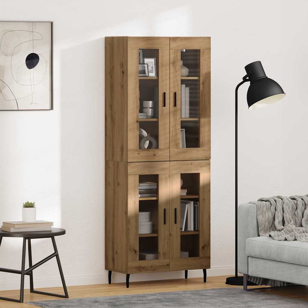 Highboard 2 pcs Artisan Oak Engineered Wood and Glass