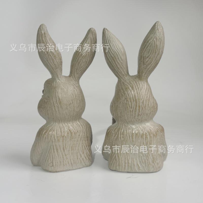 Pastorales Harzkaninchen 2-teiliges Set, Desktop-Dekorationsornament, Retro- und alte amerikanische Landgartenstatue