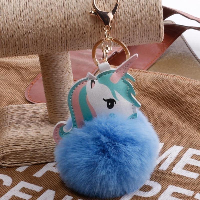 Pompom Nøkkelring Fuskepelskule Kanin Enhjørning Nøkkelring Hest Pompon Veske Bil Nøkkelring Nøkkelholder