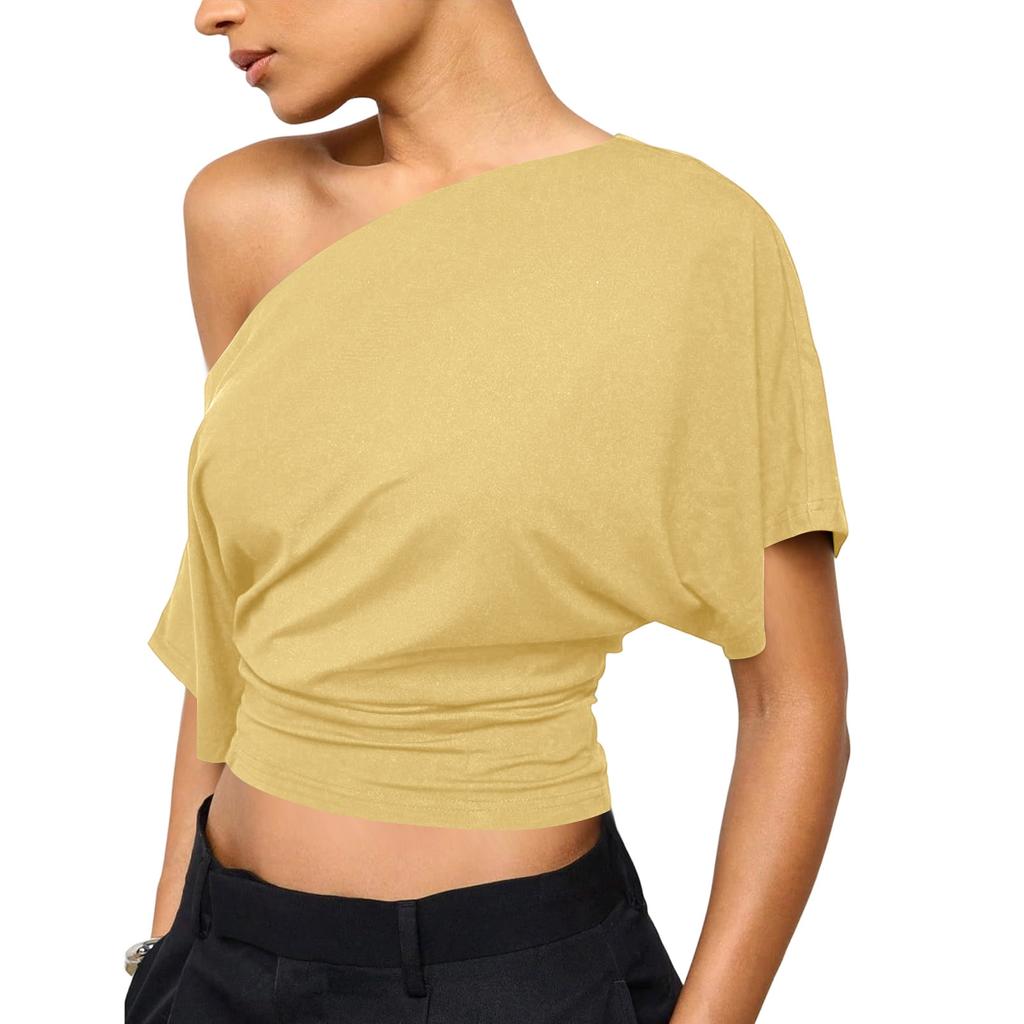 Women's Fashion New Summer Off-Shoulder Loose Short-Sleeve T-Shirt Top
