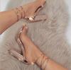 2025 New Nude Thick High Heels Foreign Trade Large Size European and American Sandals Spot Women's Sandals