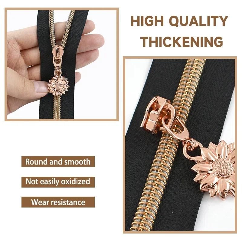 5/10/30Pcs 5# Zipper Puller for Nylon Zip Clothes Bags Decor Zips Slider Handle Sunflower Zippers Head Repair Sewing Supplies