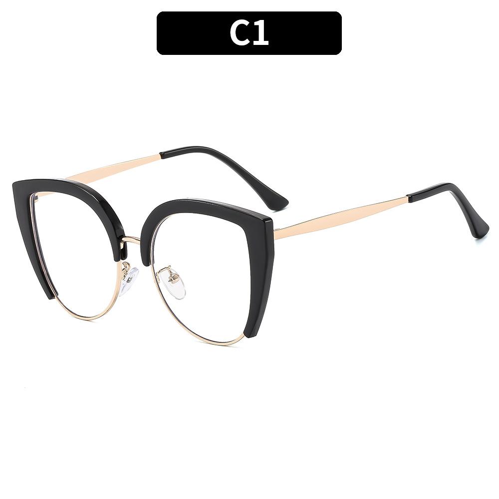 

European and American fashion new large frame anti blue light glasses frame cat eye half frame casual plain light glasses frame