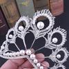 Tiara de Mireasă Perlată Handmade Coroană Mare de Păr Diademă pentru Petrecere/Concurs