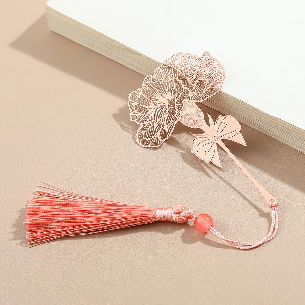 1Pc Golden Retro Art Metal Plant Vein Bookmark with Tassel Reading Book Accessories Index Tab Fringe Gift for Teachers Students