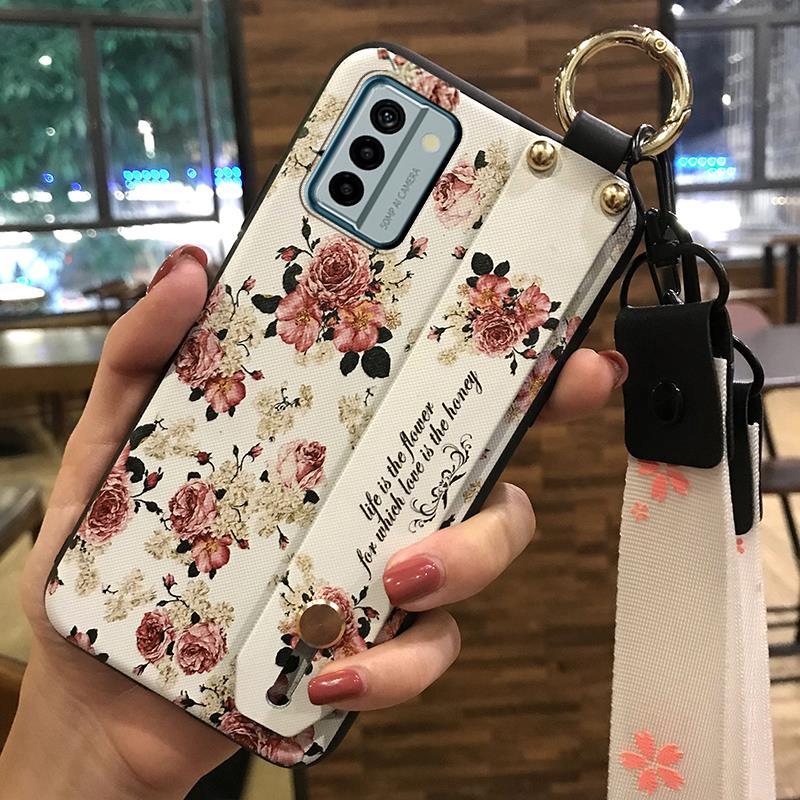 Silicone Lanyard Phone Case For Nokia G22 Anti-knock Ring Waterproof Soft case Anti-dust Phone Holder Shockproof Flower