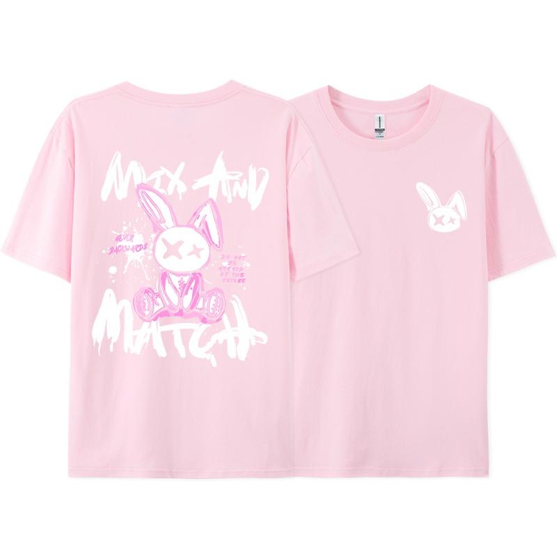 Pink Ragdoll Rabbit Harajuku Print T-Shirt Men Loose Oversize  Clothing Hip Hop Casual Short Sleeve S-XXXL Cotton T-Shirt Couple