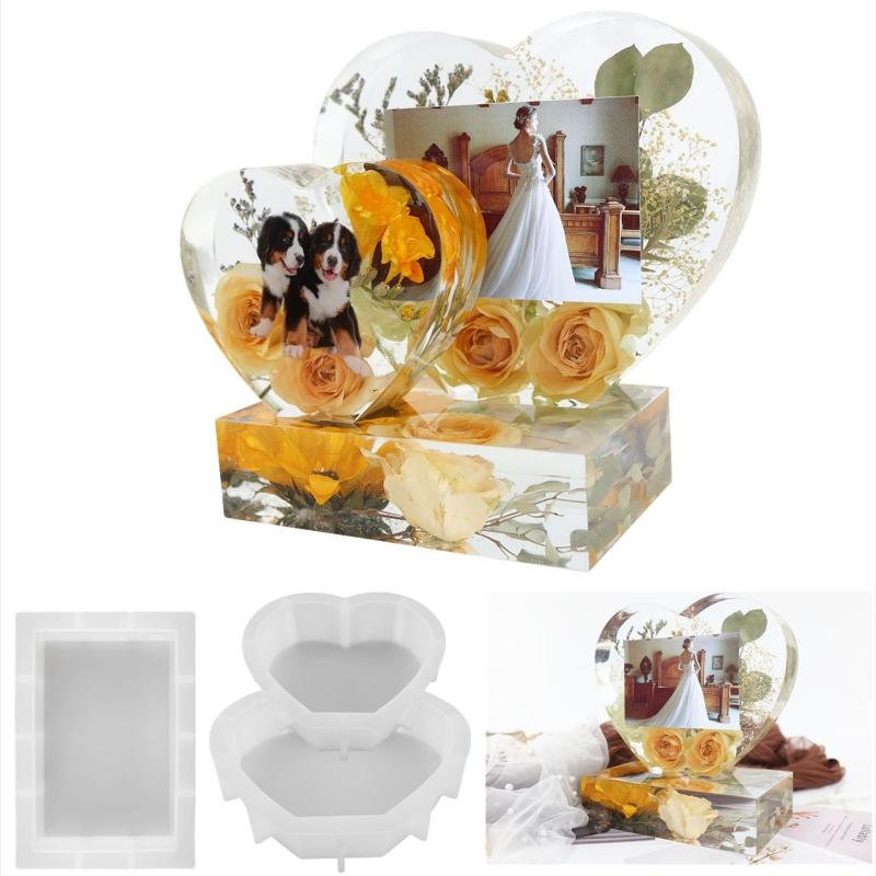 Valentine's Day Photo Frame Resin Molds Rectangle Picture Frame Silicone Mold Heart Shape Epoxy Mold Handicraft Making